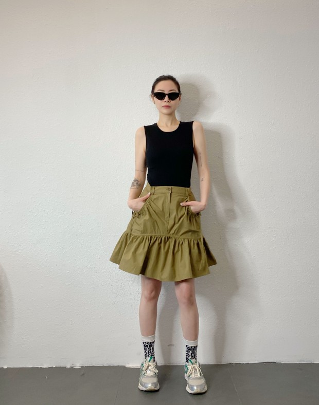 Khaki Ruffle Skirt #250331